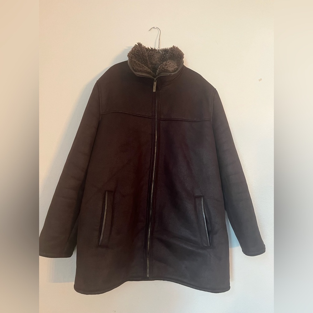 Tasso Elba Dark Brown Jacket with Faux Fur Collar
